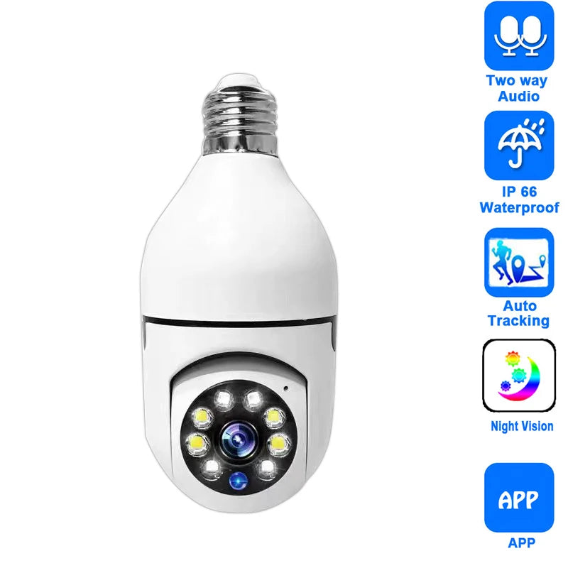 Ampoule 1080P HD E27 Caméra de surveillance Anti-vol Moniteur de sécurité intérieure extérieure Caméra WiFi sans fil Vision nocturne Audio IP
