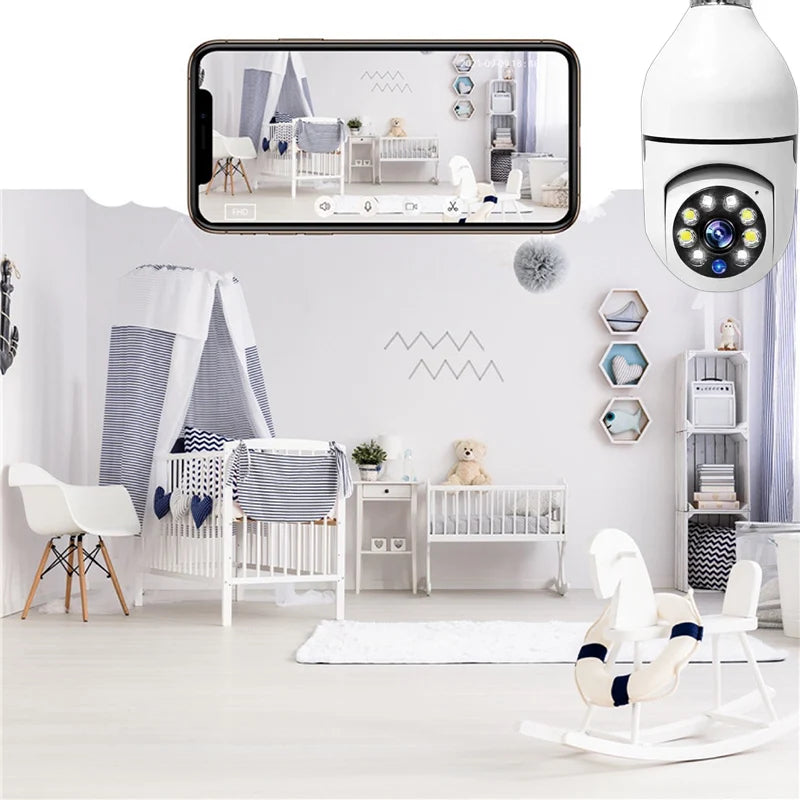 Ampoule 1080P HD E27 Caméra de surveillance Anti-vol Moniteur de sécurité intérieure extérieure Caméra WiFi sans fil Vision nocturne Audio IP