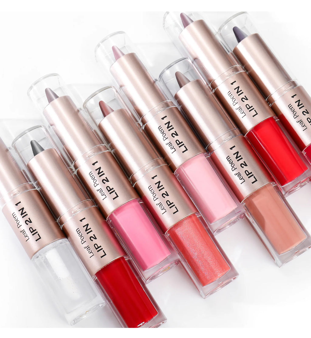 Crayon à lèvres conique brun noir Crayon de contour à double tête Miroir Glaçure à lèvres repulpant Cristal Brillant à lèvres Sexy Rouge Lèvres Teinte Maquillage