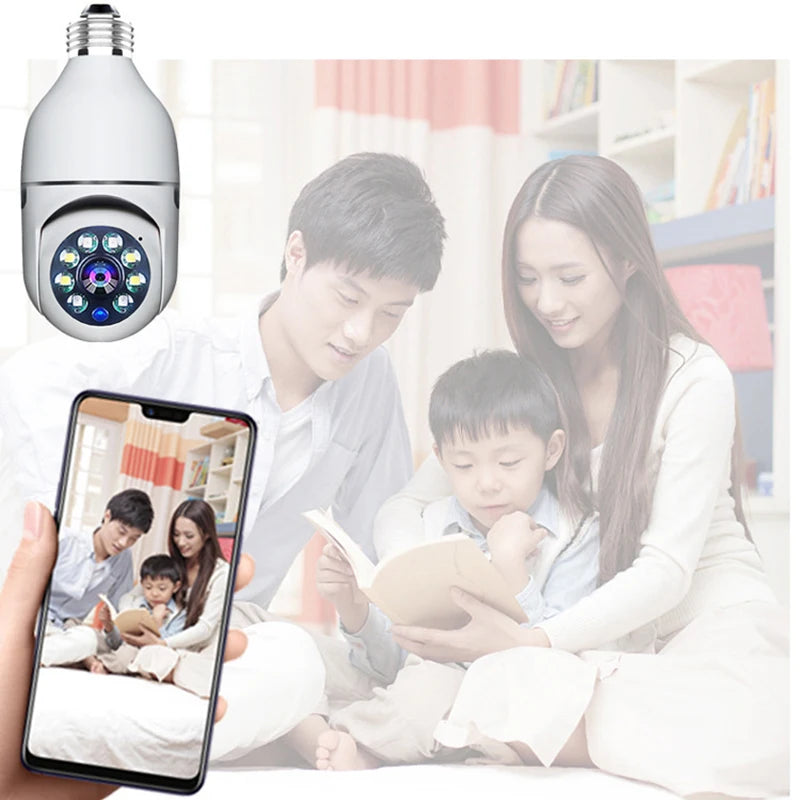 Ampoule 1080P HD E27 Caméra de surveillance Anti-vol Moniteur de sécurité intérieure extérieure Caméra WiFi sans fil Vision nocturne Audio IP