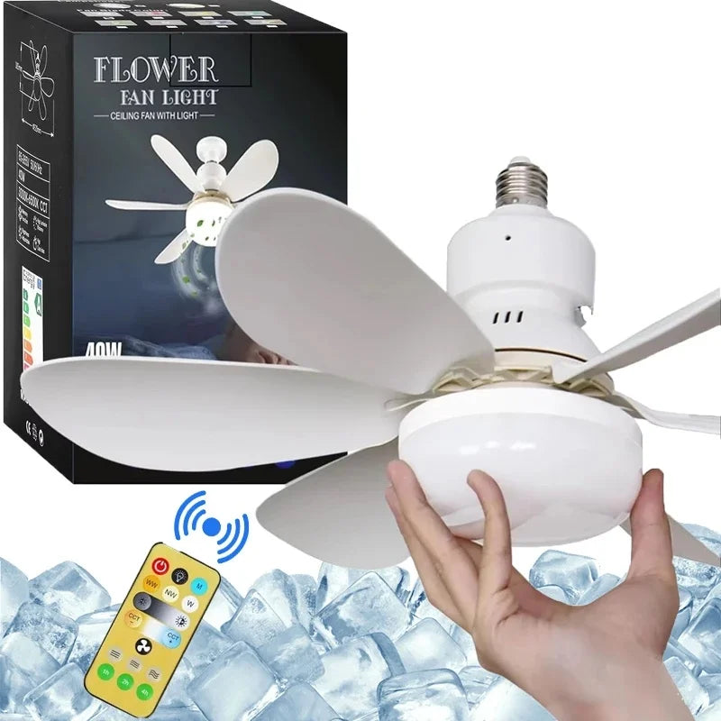 Ventilateur de plafond LED 40W E27 avec télécommande pour la gradation, adapté au salon, au bureau, à l’usage domestique, 85-265V