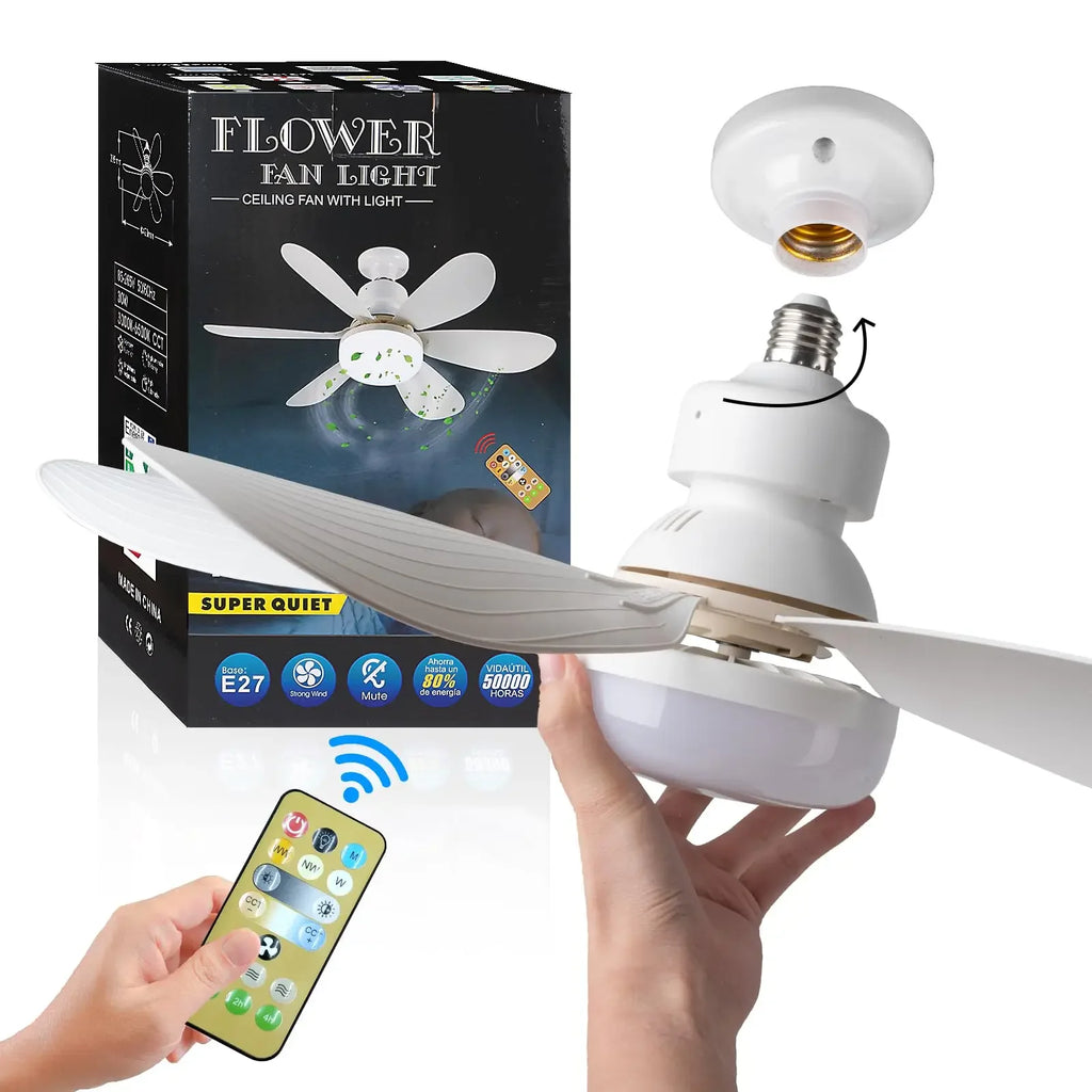 Ventilateur de plafond LED 40W E27 avec télécommande pour la gradation, adapté au salon, au bureau, à l’usage domestique, 85-265V