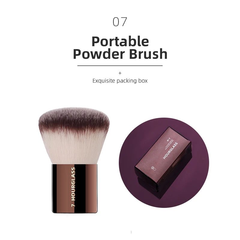 Set complet de maquillage : pinceaux en forme de sablier, fond de teint en poudre, correcteur, blush, bronzer, ombres à paupières, produits pour sourcils, eyeliner et brosse sculptante